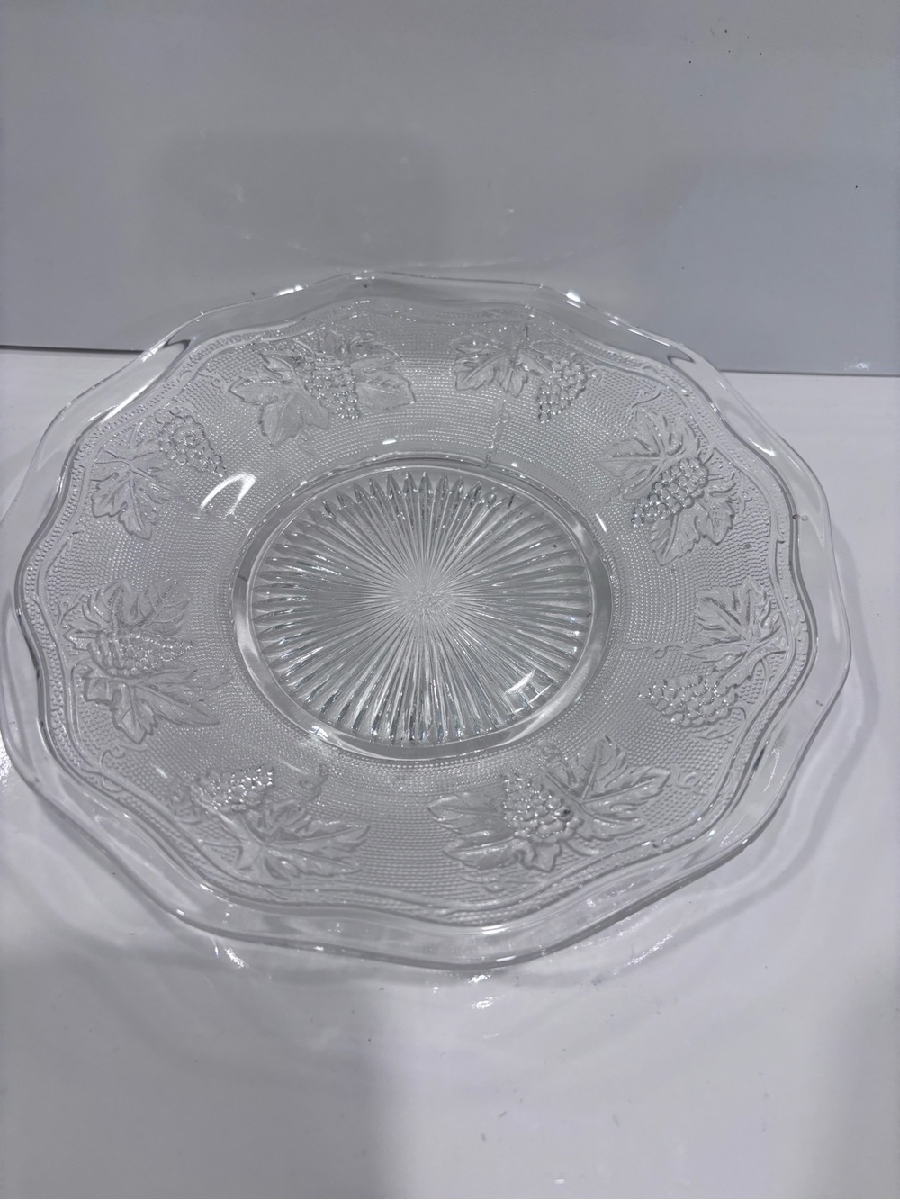 Vintage Pressed Glass Plate Grape Motif 8”